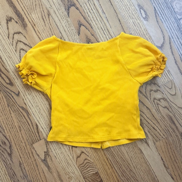 Minga London Milkmaid Yellow Button-Up Crop Top - Picture 3 of 4